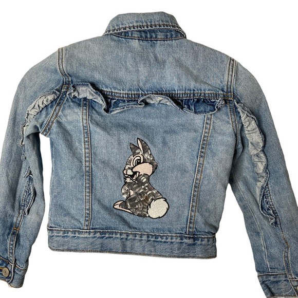 Disney Gapkids Denim Jacket Toddler Small Thumper Rabbit Bambi Sequin Ruffle
